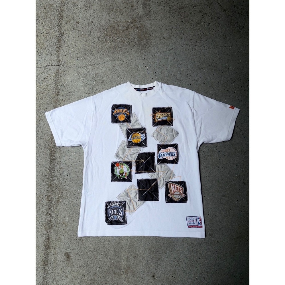 Vintage UNK NBA Patchwork T-Shirt White Multi Team‎ Embroidered Ribbed Tee
